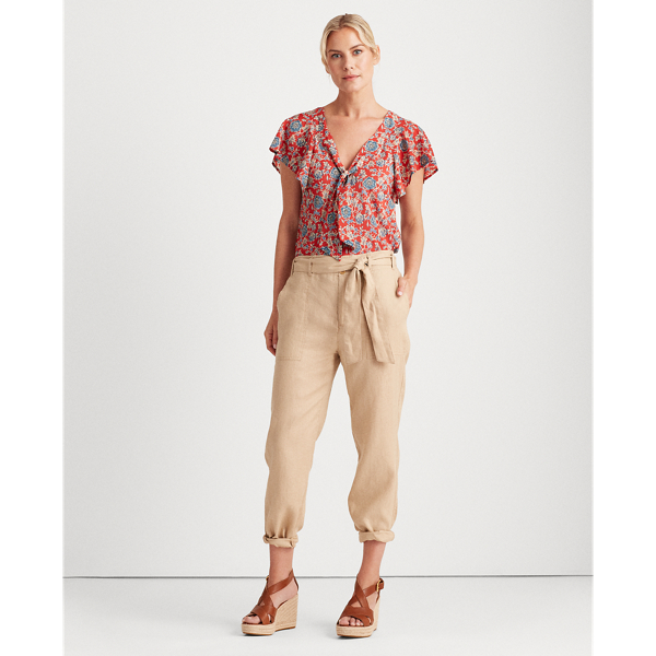 Red Multi Floral Crepe Tie-Neck Top Lauren 3