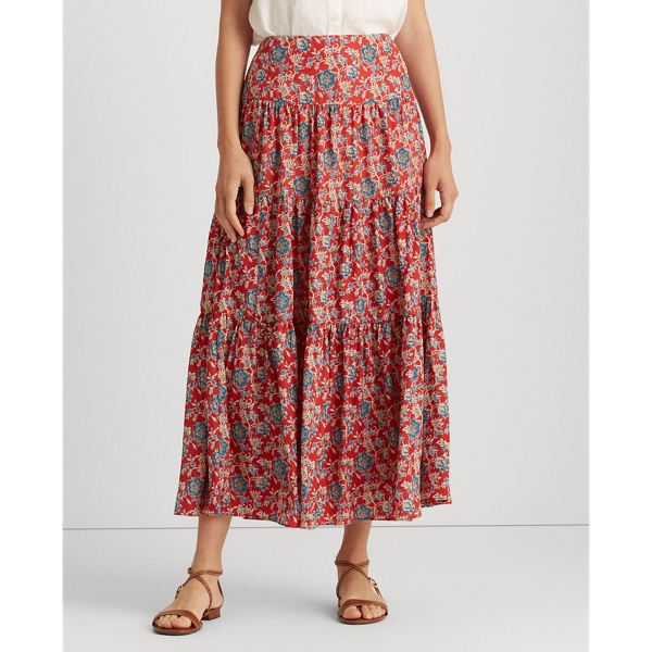 Red Multi Floral Tiered Peasant Skirt Lauren 3