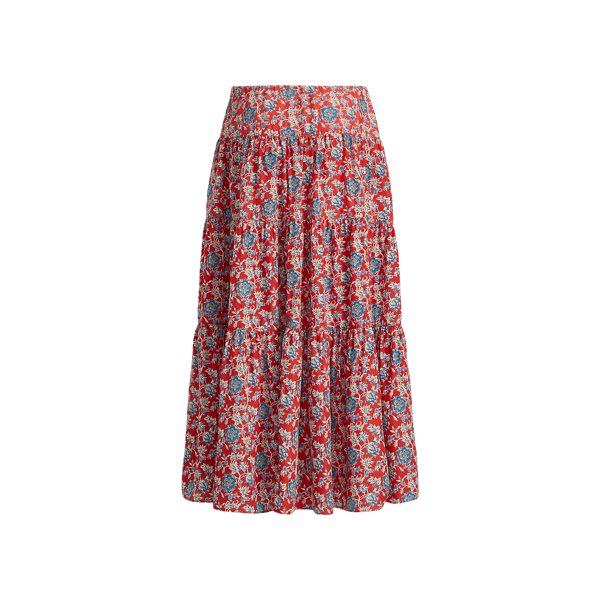Red Multi Floral Tiered Peasant Skirt Lauren 6
