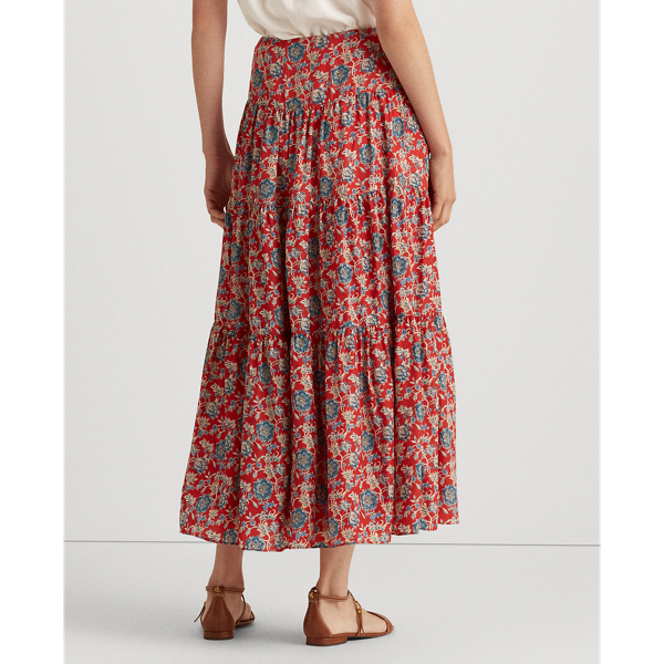 Red Multi Floral Tiered Peasant Skirt Lauren 4