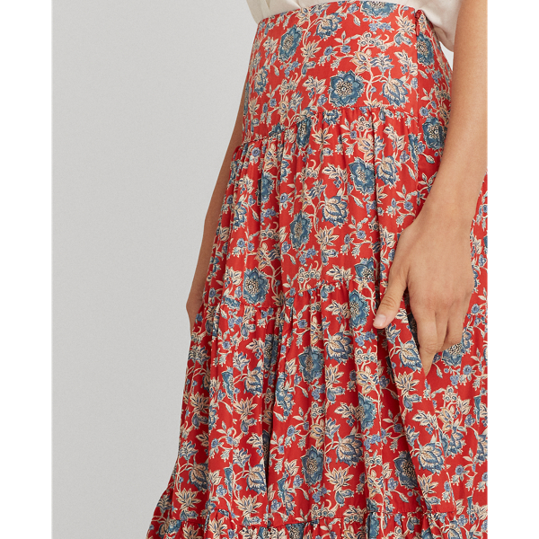 Red Multi Floral Tiered Peasant Skirt Lauren 5