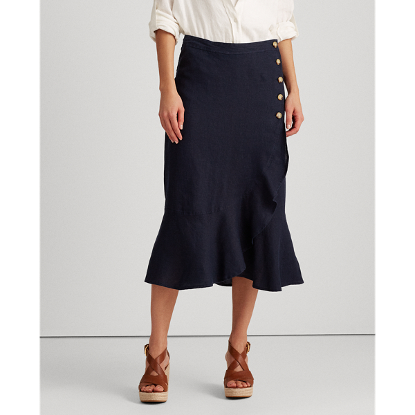 Lauren Navy Ruffled Linen Wrap Skirt Lauren 3