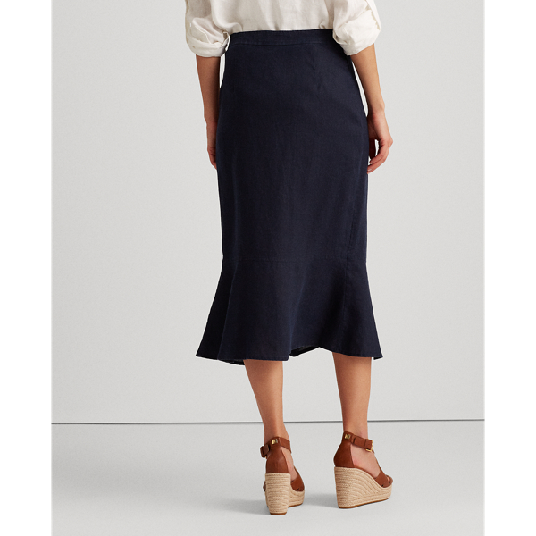 Lauren Navy Ruffled Linen Wrap Skirt Lauren 4