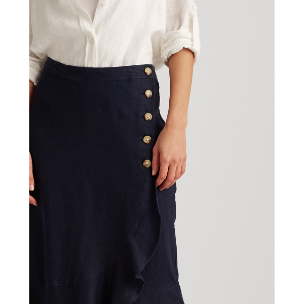 Lauren Navy Ruffled Linen Wrap Skirt Lauren 5