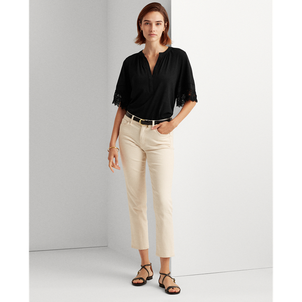 Black Lace-Trim Cotton Jersey Top Lauren 3