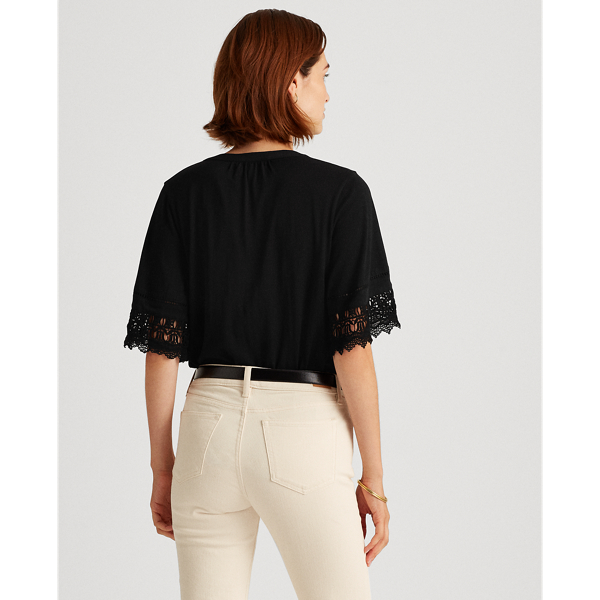 Black Lace-Trim Cotton Jersey Top Lauren 4