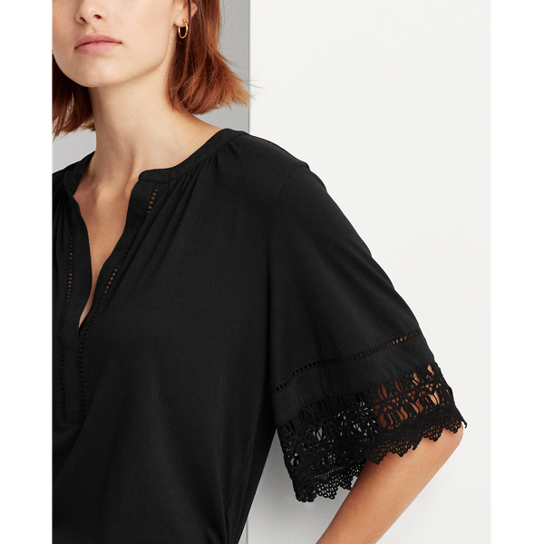 Black Lace-Trim Cotton Jersey Top Lauren 5