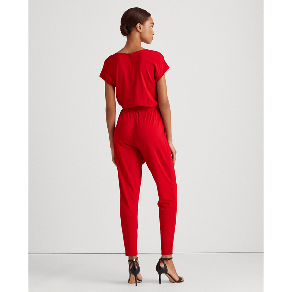 Orient Red Stretch Faux-Wrap Jumpsuit Lauren 5