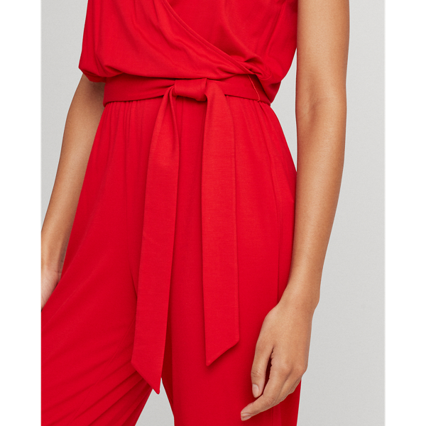Orient Red Stretch Faux-Wrap Jumpsuit Lauren 6