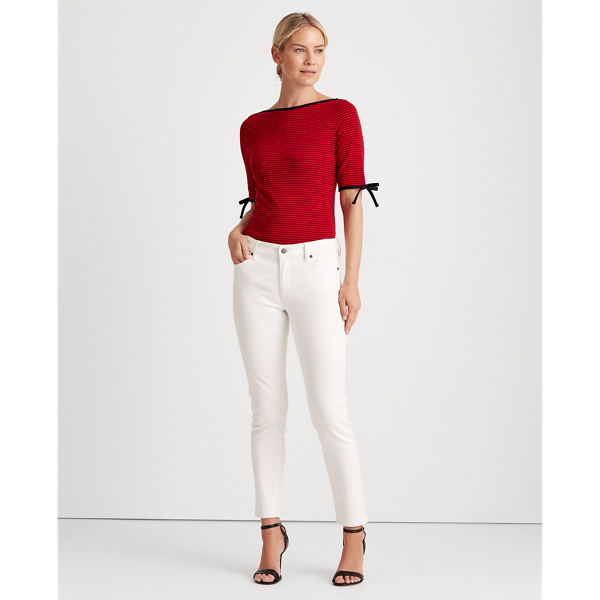 Orient Red/Lauren Navy Striped Cotton-Blend Top Lauren 3