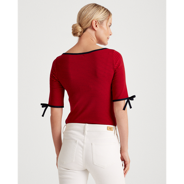 Orient Red/Lauren Navy Striped Cotton-Blend Top Lauren 4