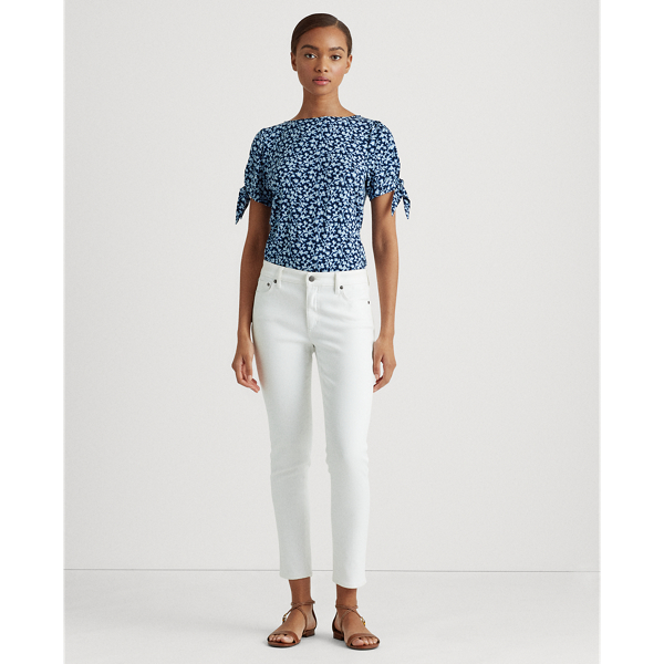 Dk Blue Multi Floral Jersey Puff-Sleeve Top Lauren 3