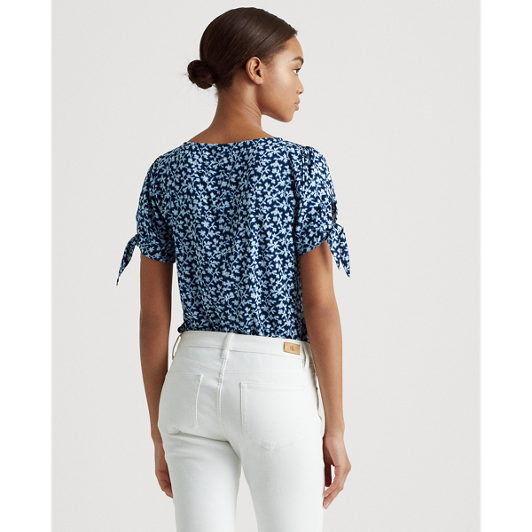 Dk Blue Multi Floral Jersey Puff-Sleeve Top Lauren 4