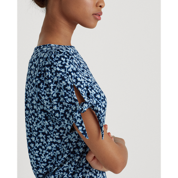 Dk Blue Multi Floral Jersey Puff-Sleeve Top Lauren 5
