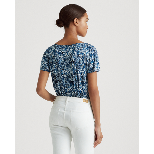 Blue Multi Floral Flutter-Sleeve Tee Lauren 4
