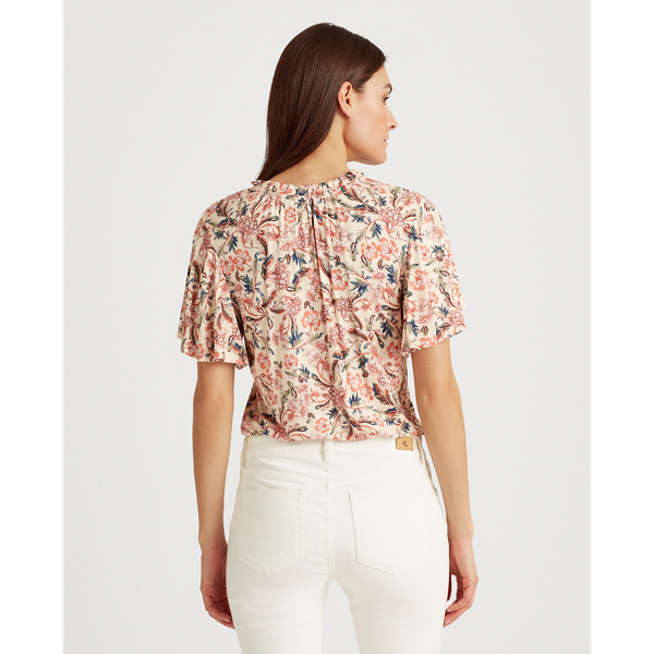 Pink Multi Floral Jersey Necktie Top Lauren 4