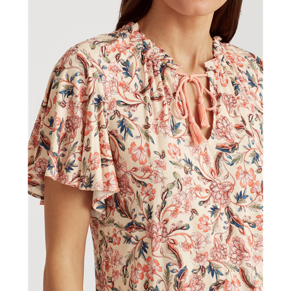 Pink Multi Floral Jersey Necktie Top Lauren 5