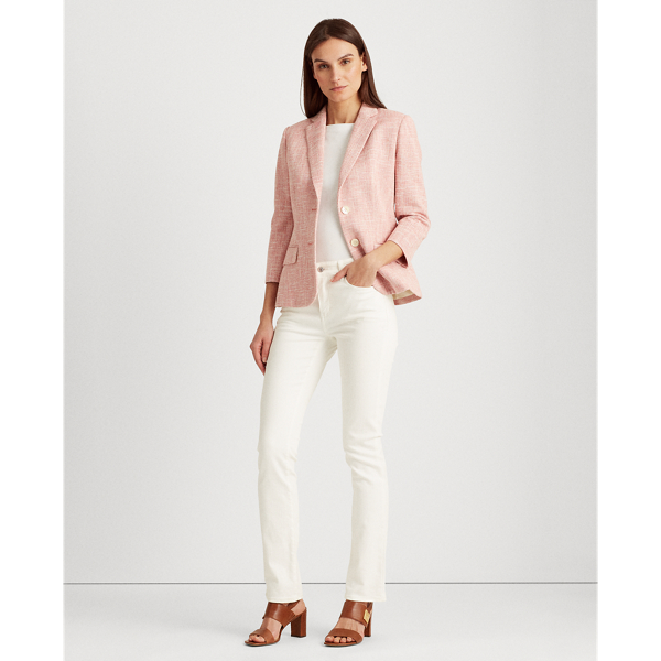 Red/White Textured Cotton-Blend Blazer Lauren 4