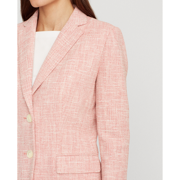 Red/White Textured Cotton-Blend Blazer Lauren 6