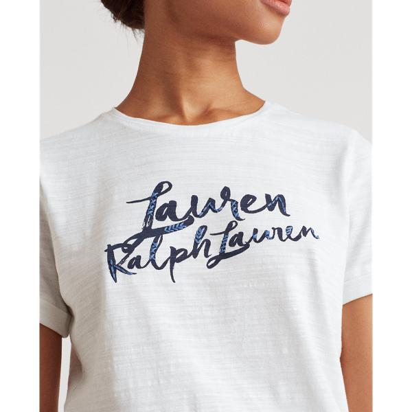 White Script Logo Cotton Tee Lauren 5