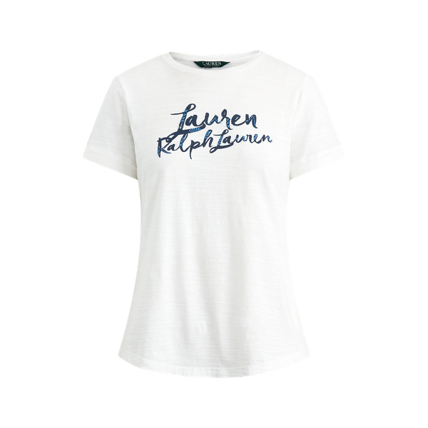 White Script Logo Cotton Tee Lauren 2