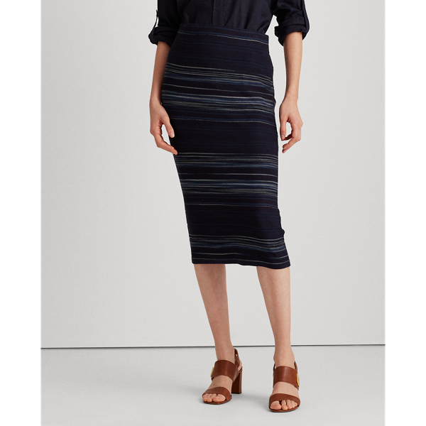 Blue Multi Striped Stretch Cotton Skirt Lauren 4