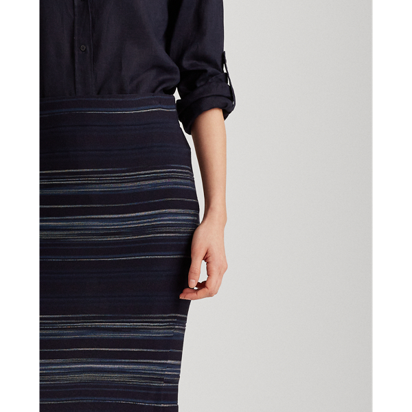 Blue Multi Striped Stretch Cotton Skirt Lauren 6