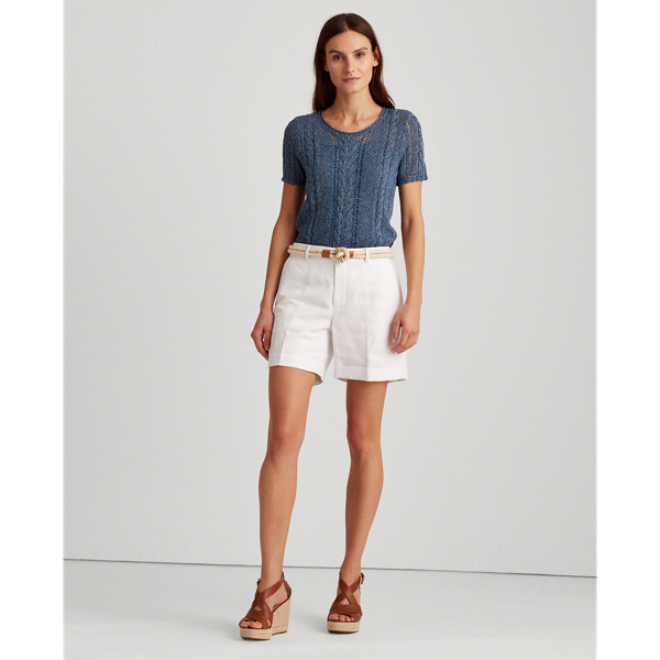 Indigo Marl Cable-Knit Linen-Blend Jumper Lauren 3