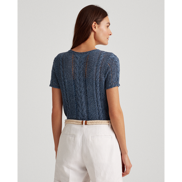 Indigo Marl Cable-Knit Linen-Blend Jumper Lauren 4