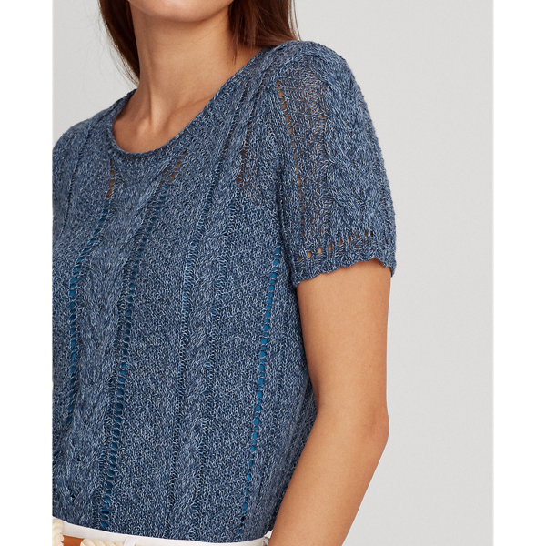 Indigo Marl Cable-Knit Linen-Blend Jumper Lauren 5