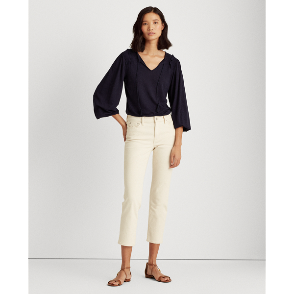 Lauren Navy Linen-Blend Blouson Top Lauren 3