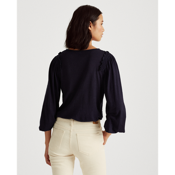 Lauren Navy Linen-Blend Blouson Top Lauren 4