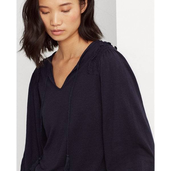 Lauren Navy Linen-Blend Blouson Top Lauren 5