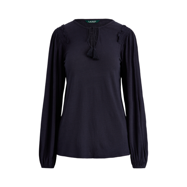 Lauren Navy Linen-Blend Blouson Top Lauren 2