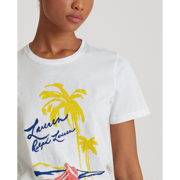 White Print Cotton-Blend Tee Lauren 5