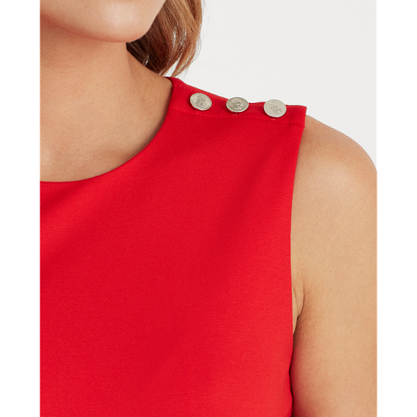 Orient Red Button-Trim Ponte Dress Lauren 6