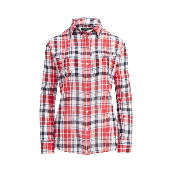 Plaid Crinkle Cotton Shirt Lauren 1