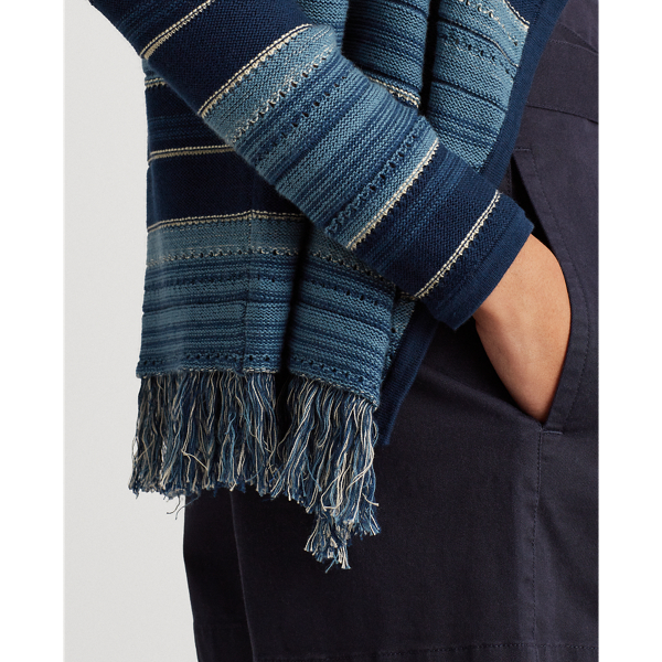 Blue Multi Striped Fringe-Trim Cardigan Lauren 5