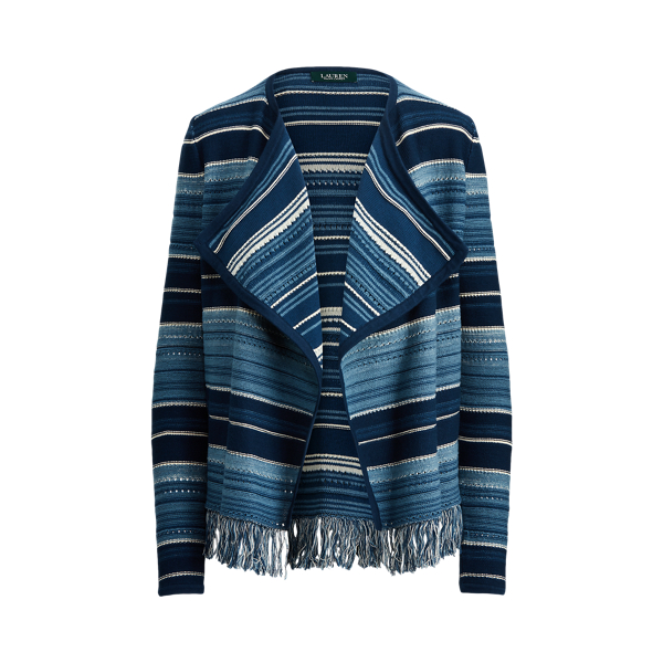 Striped Fringe-Trim Cardigan Lauren 1