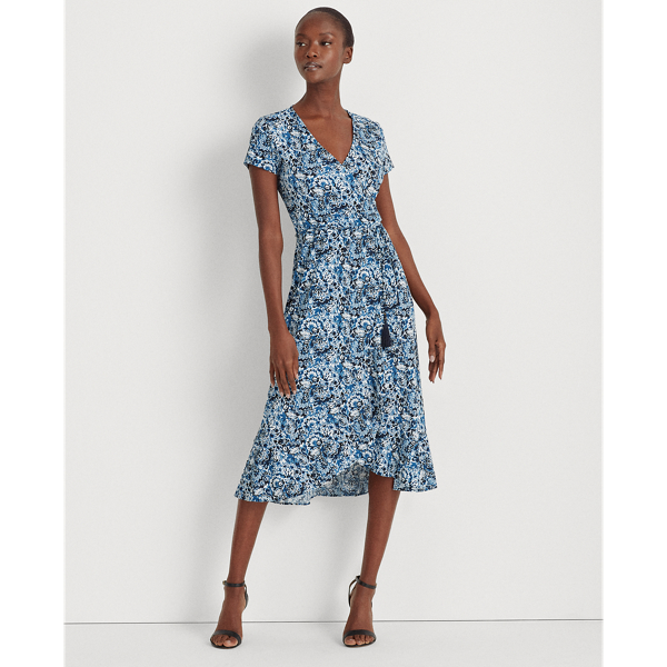 Blue Multi Floral Matte Jersey Dress Lauren 4