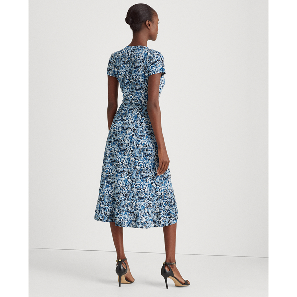 Blue Multi Floral Matte Jersey Dress Lauren 5
