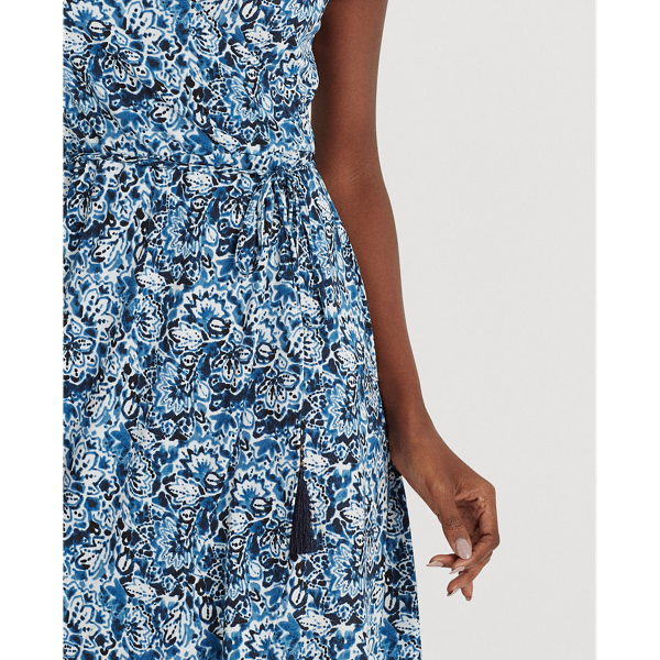 Blue Multi Floral Matte Jersey Dress Lauren 6