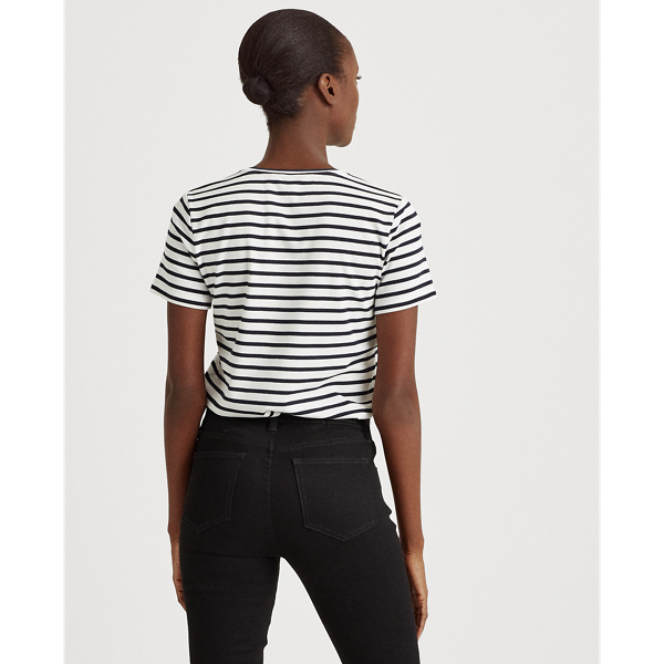 White/Lauren Navy Logo Cotton-Blend T-Shirt Lauren 4