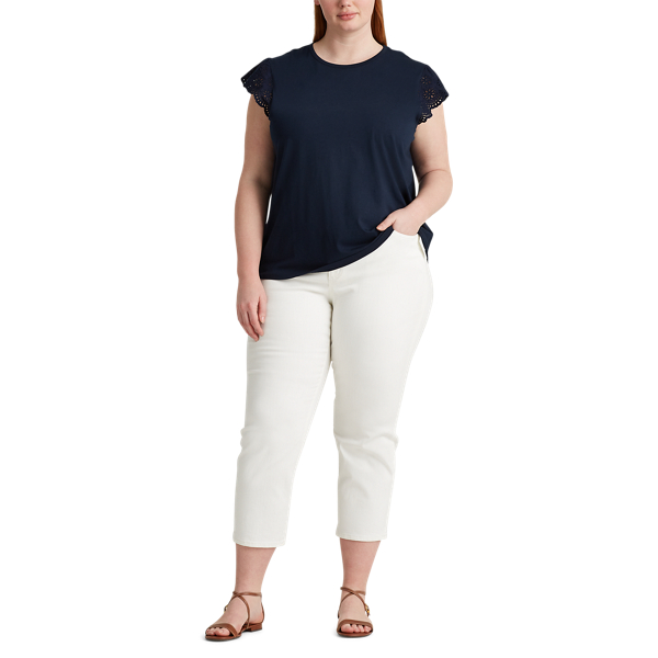 Lauren Navy Cotton Ruffle-Sleeve Tee Lauren Woman 2