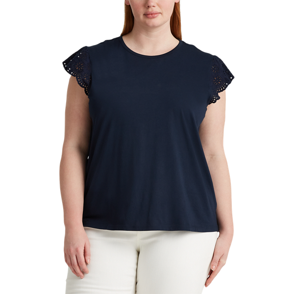 Lauren Navy Cotton Ruffle-Sleeve Tee Lauren Woman 3