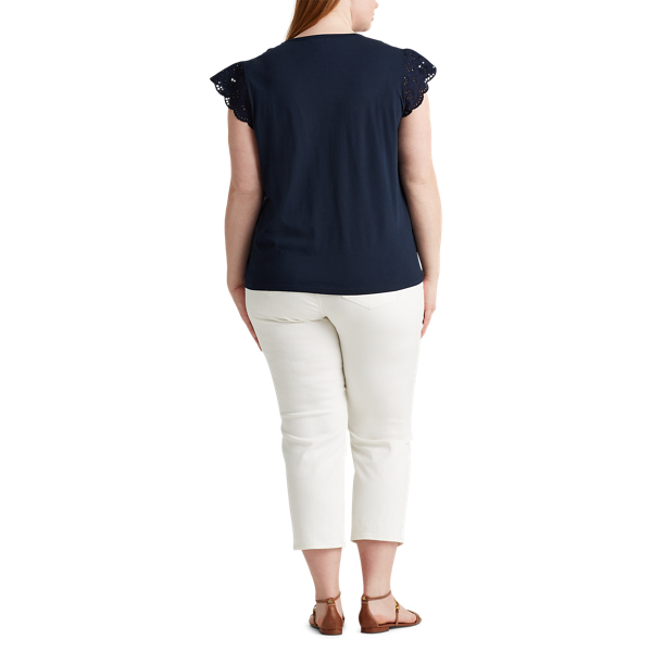Lauren Navy Cotton Ruffle-Sleeve Tee Lauren Woman 4