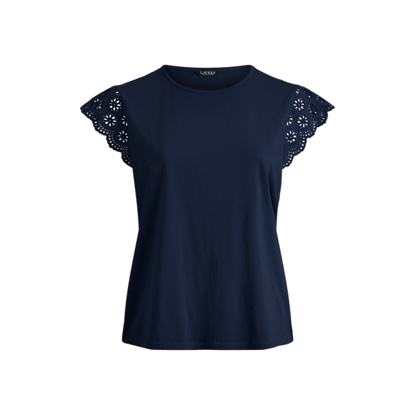 Cotton Ruffle-Sleeve Tee Lauren Woman 1
