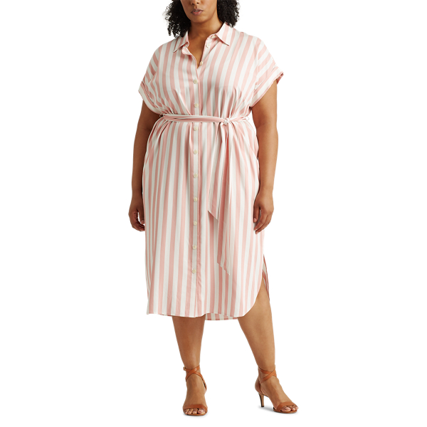 Pink/White Striped Twill Shirtdress Lauren Woman 2