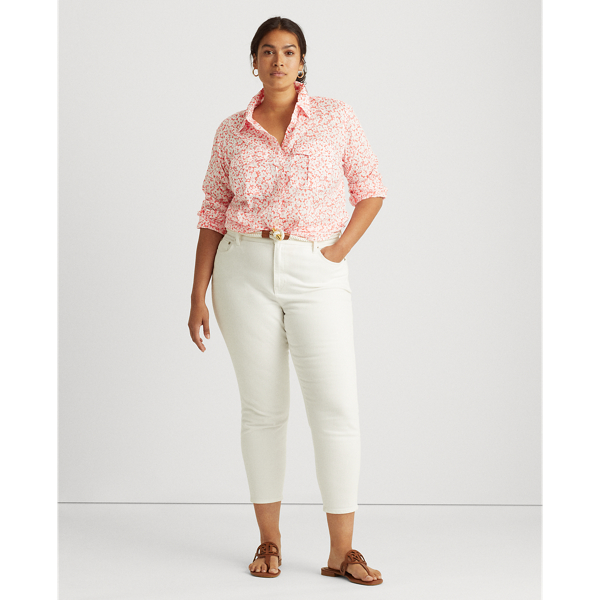 Island Hibiscus/White Floral Cotton Shirt Lauren Woman 4