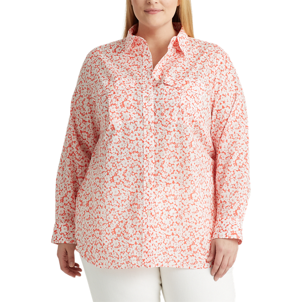 Island Hibiscus/White Floral Cotton Shirt Lauren Woman 5